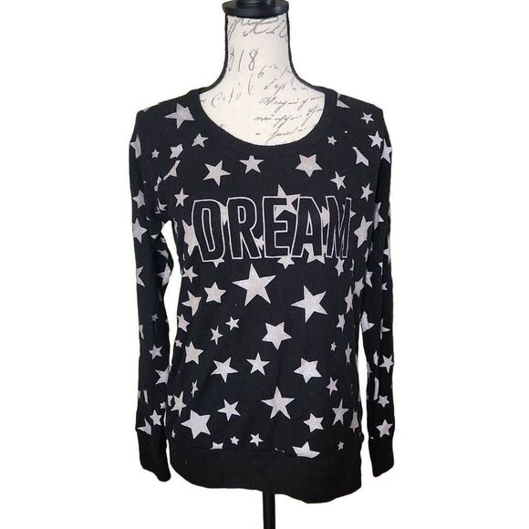 Chaser Ladies Size Medium Soft Black Fleece Dream Top with Silver Stars - Picture 1 of 5